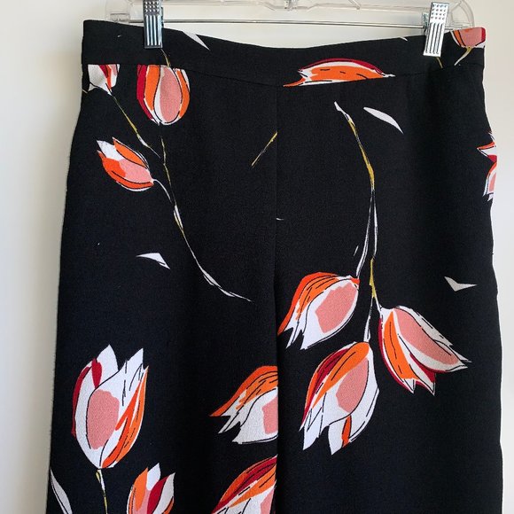 CATHERINE MALANDRINO Black Floral Wide Leg Pants‎ M - Picture 2 of 6